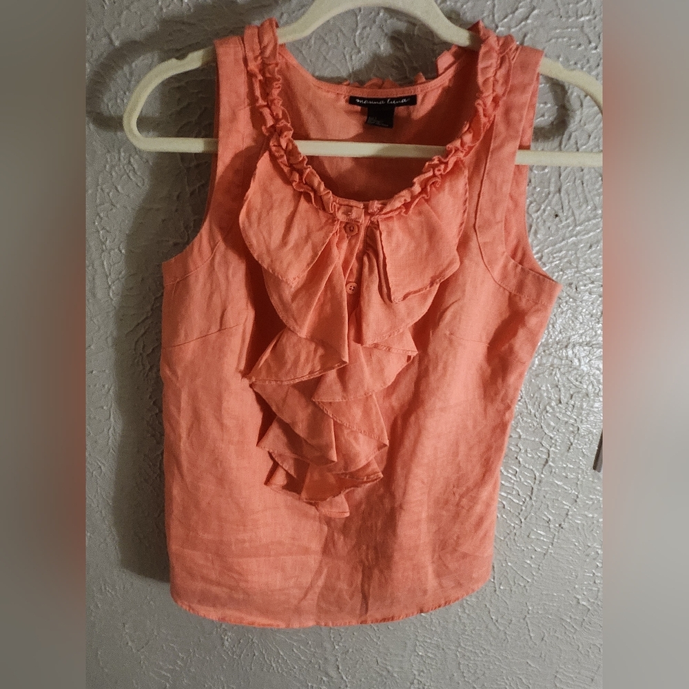 Maria Luna 100% LINEN Outfitters Pink Ruffled Sleeveless Tank Top